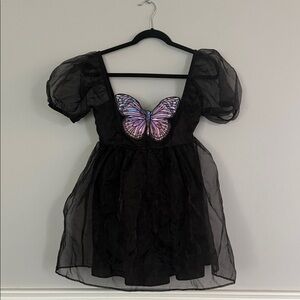 Current Mood Black Dress with Vibrant Butterfly Accents dollskill